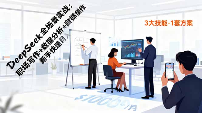DeepSeek全场景实战：职场写作+数据分析+自媒体创作，新手快速月入过万-云阁资源网