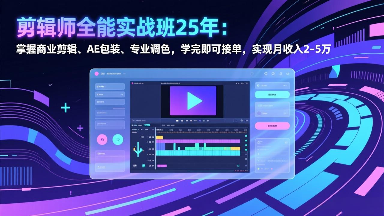 剪辑师全能实战班25年:掌握商业剪辑、AE包装、专业调色,学完即可接单,实现月收入2-5万-云阁资源网