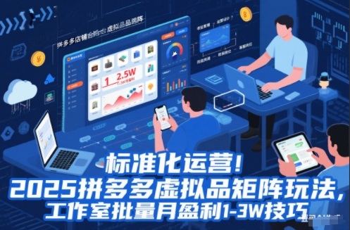 标准化运营!2025拼多多虚拟品矩阵玩法,工作室批量月盈利1-3W技巧【揭秘】-云阁资源网