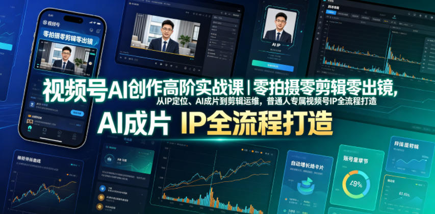 视频号AI创作高阶实战课｜零拍摄零剪辑零出镜，从IP定位、AI成片到剪辑运维，普通人专属视频号IP全流程打造-云阁资源网
