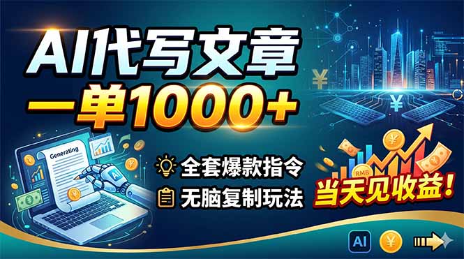 AI代写文章,一单1000+,全套爆款指令+无脑复制玩法,当天见收益!-云阁资源网