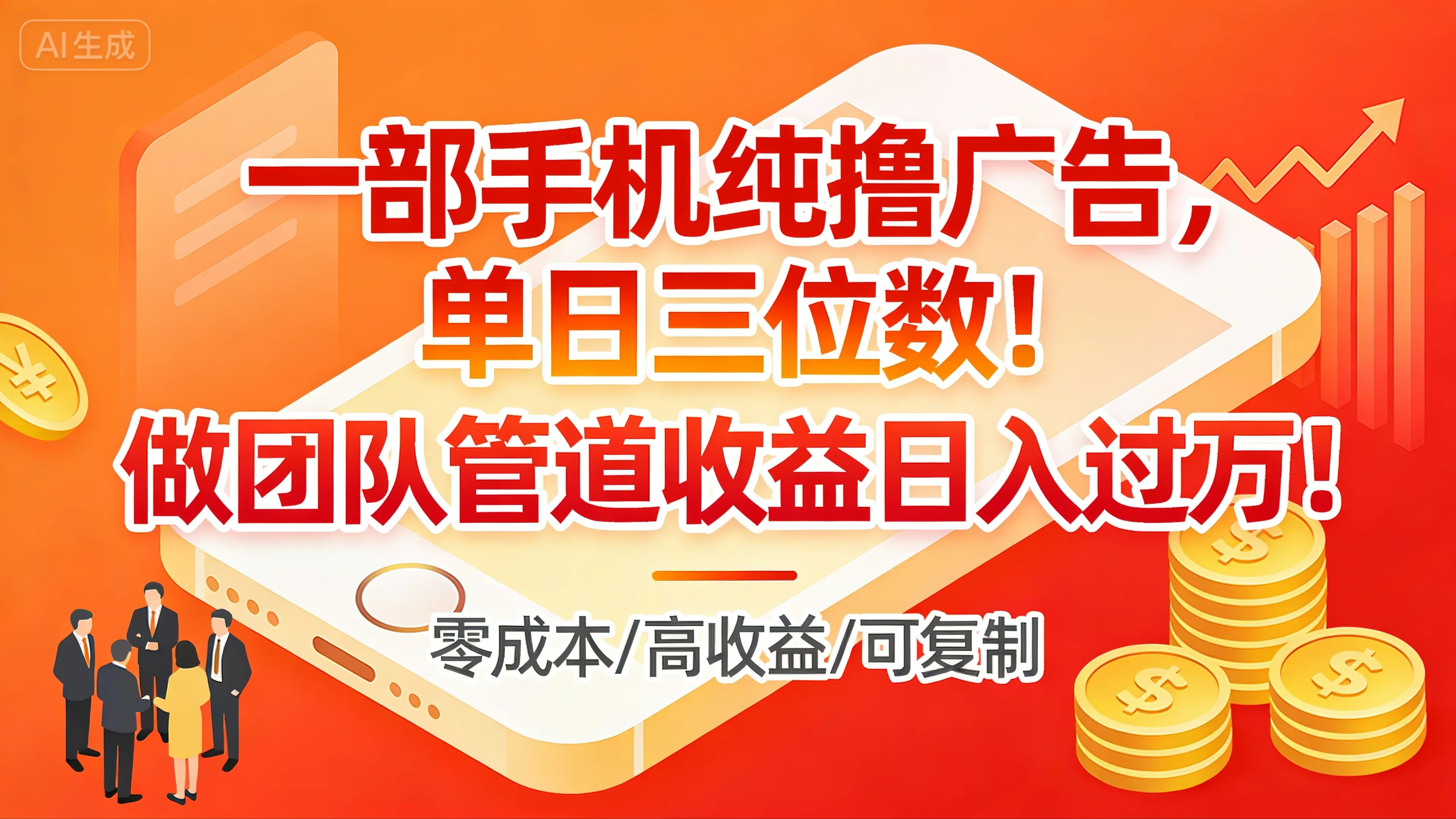 一部手机纯撸广告，单日三位数！做团队管道收益日入过万！-云阁资源网