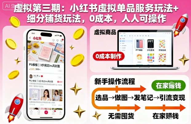 虚拟第三期:小红书虚拟单品服务玩法+细分铺货玩法,0成本,人人可操作-云阁资源网