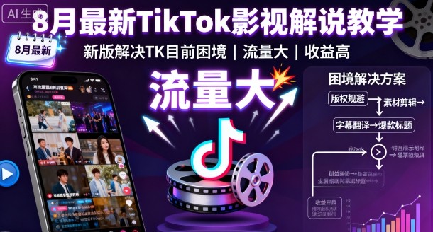 8月最新TikTok影视解说教学，新版解决TK目前困境，流量大，收益高-云阁资源网