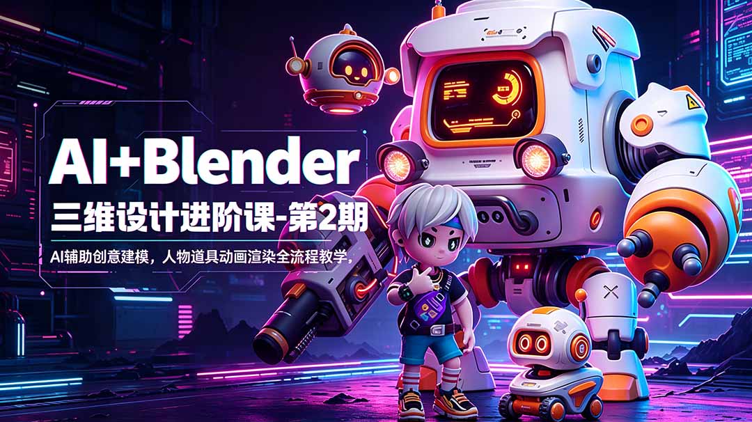 AI+Blender三维设计进阶课-第2期：AI辅助创意建模，人物道具动画渲染全流程教学-云阁资源网