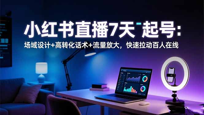 小红书直播7天起号：场域设计+高转化话术+流量放大，快速拉动百人在线-云阁资源网