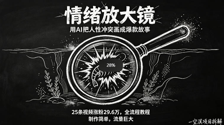 AI制作“情绪放大镜“视频，25条视频涨粉29.6W粉，流量巨大，制作简单，全流程教程-云阁资源网
