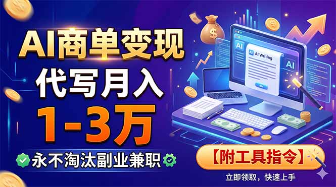 AI商单变现，靠代写月入1-3万，永不淘汰副业兼职【附工具指令】-云阁资源网
