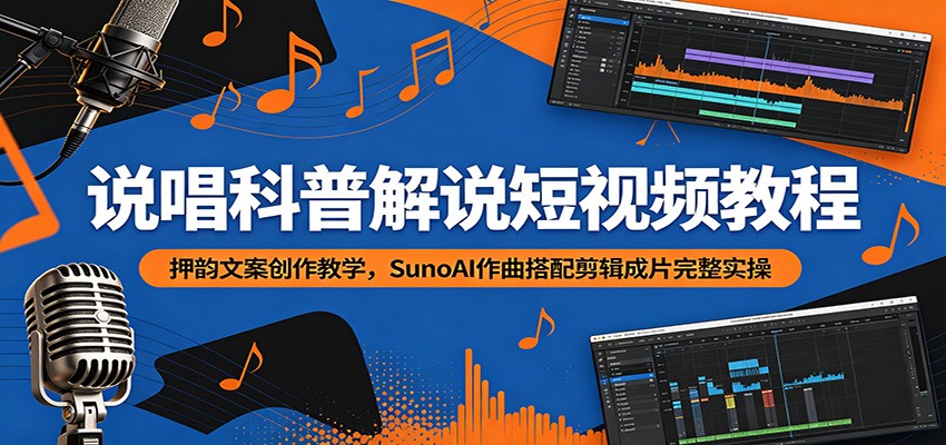 说唱科普解说短视频教程：押韵文案创作教学，SunoAI作曲搭配剪辑成片完整实操-云阁资源网