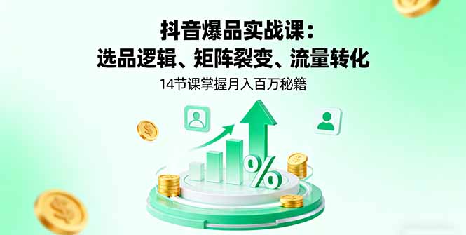 抖音爆品实战课：选品逻辑、矩阵裂变、流量转化，14节课掌握月入百万秘籍-云阁资源网