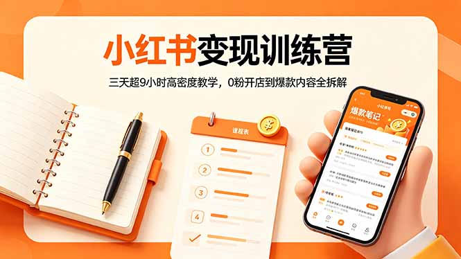 小红书变现训练营：三天超9小时高密度教学，0粉开店到爆款内容全拆解-云阁资源网