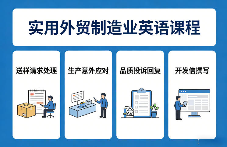 实用外贸制造业英语课程，教你专业处理送样请求、应对生产意外、回复品质投诉、撰写开发信等-云阁资源网