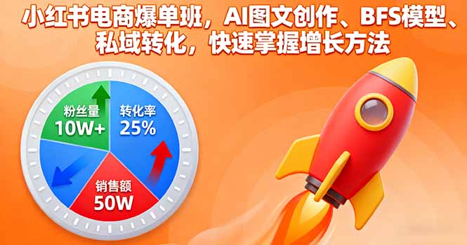 小红书电商爆单班，AI图文创作、BFS模型、私域转化，快速掌握增长方法-云阁资源网