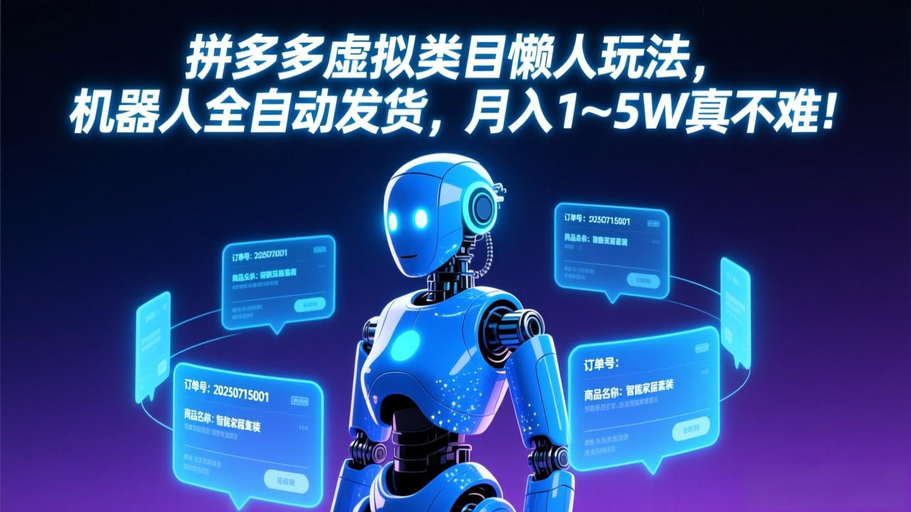 拼多多虚拟类目懒人玩法，机器人全自动发货，月入 1-5W 真不难！-云阁资源网