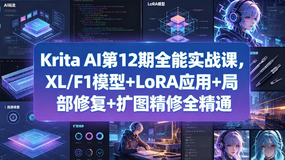 Krita AI第12期全能实战课，XL/F1模型+LoRA应用+局部修复+扩图精修全精通-云阁资源网