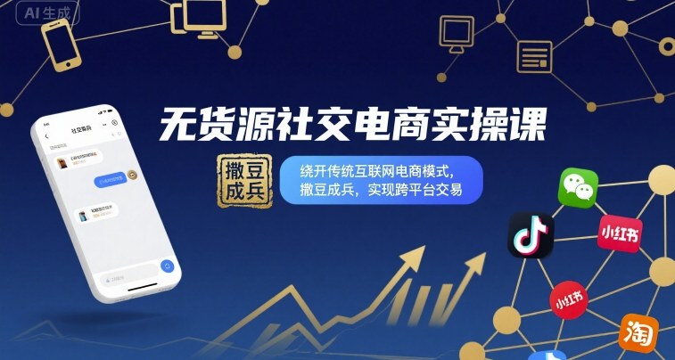 无货源社交电商实操课，绕开传统互联网电商模式，撒豆成兵，实现跨平台交易-云阁资源网