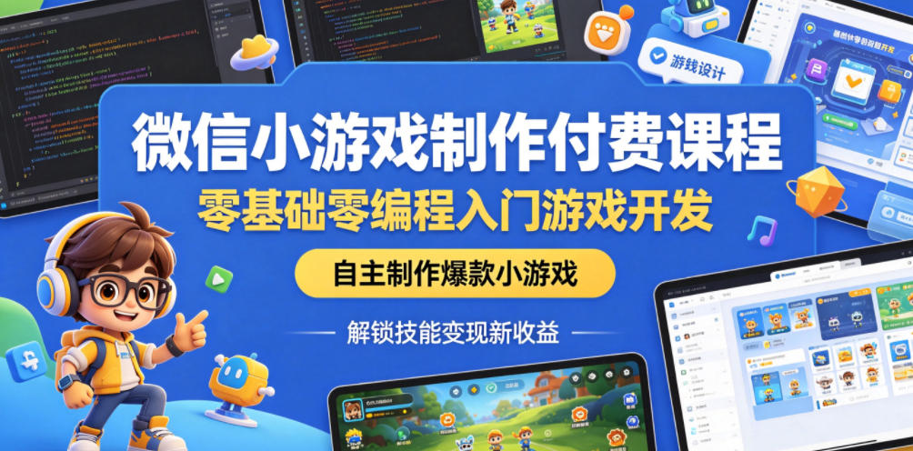微信小游戏制作付费课程,零基础零编程入门游戏开发,自主制作爆款小游戏,解锁技能变现新收益-云阁资源网