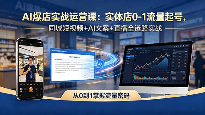 AI爆店实战运营课：实体店0-1流量起号，同城短视频+AI文案+直播全链路实战-云阁资源网