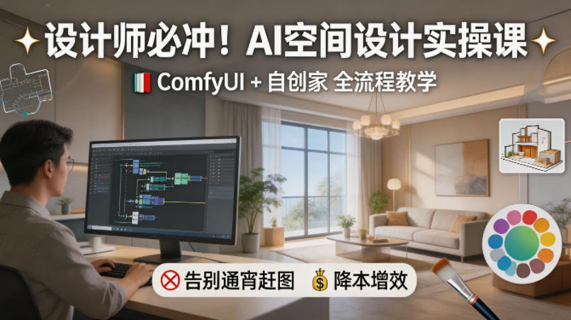 设计师必冲！AI空间设计实操课，ComfyUI+自创家全教学，告别通宵赶图，降本增效-云阁资源网