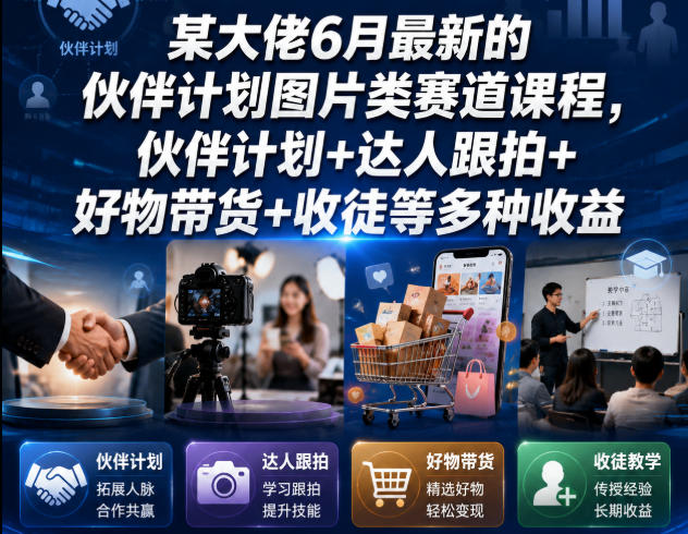某大佬6月最新的伙伴计划图片类赛道课程，伙伴计划+达人跟拍+好物带货+收徒等多种收益-云阁资源网