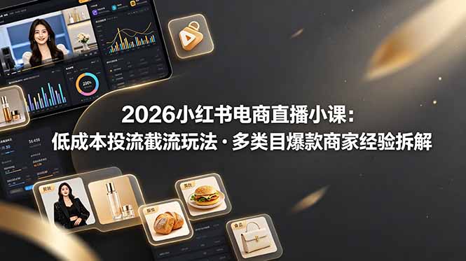 2026小红书电商直播小课，低成本投流截流玩法，多类目爆款商家经验完整拆解教学-云阁资源网