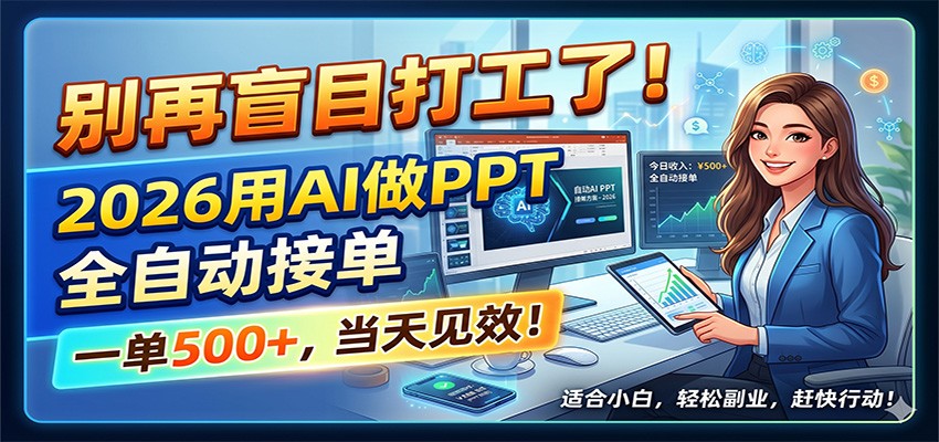 别再盲目打工了!2026用AI做PPT全自动接单,一单5张+,当天见效!-云阁资源网