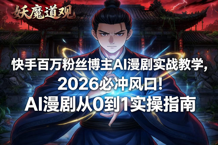 快手百万粉丝博主AI漫剧实战教学,2026必冲风口!AI漫剧从0到1实操指南-云阁资源网