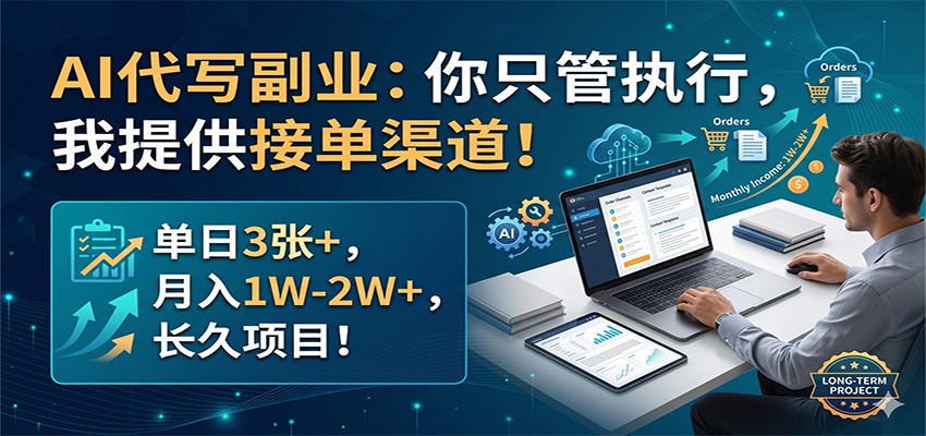 AI代写副业：你只管执行，我提供接单渠道！单日3张+，月入1W-2W+，长久项目-云阁资源网