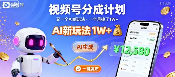 视频号分成计划：又一个AI新玩法，一个月搞了1W+，纯AI生成，一键发布即可-云阁资源网