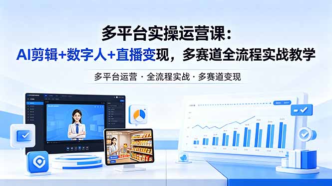 某团队多平台实操运营课-更新26年4月20：AI剪辑+数字人+直播变现，多赛道全流程实战教学-云阁资源网