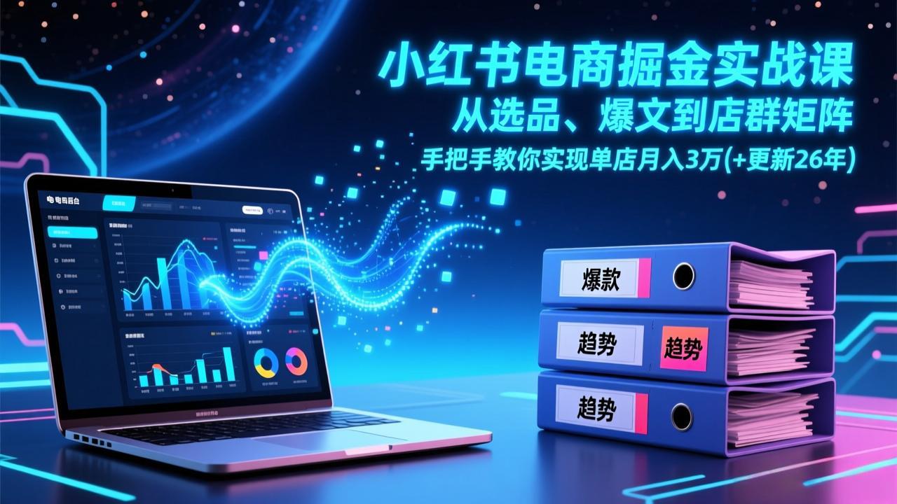 小红书电商掘金实战课，从选品、爆文到店群矩阵，手把手教你实现单店月入3万+(更新26年-云阁资源网