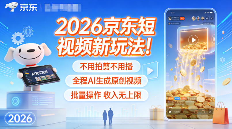 2026京东短视频新玩法！不用拍剪不用播，全程AI生成原创视频，批量操作收入无上限-云阁资源网