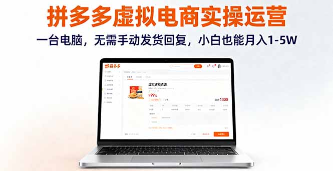 拼多多虚拟电商实操运营，一台电脑，无需手动发货回复，小白也能月入1-5W-云阁资源网