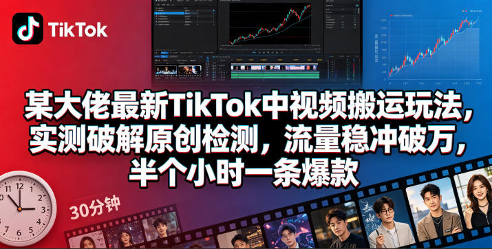 某大佬最新TikTok中视频搬运玩法，实测破解原创检测，流量稳冲破万，半个小时一条爆款-云阁资源网