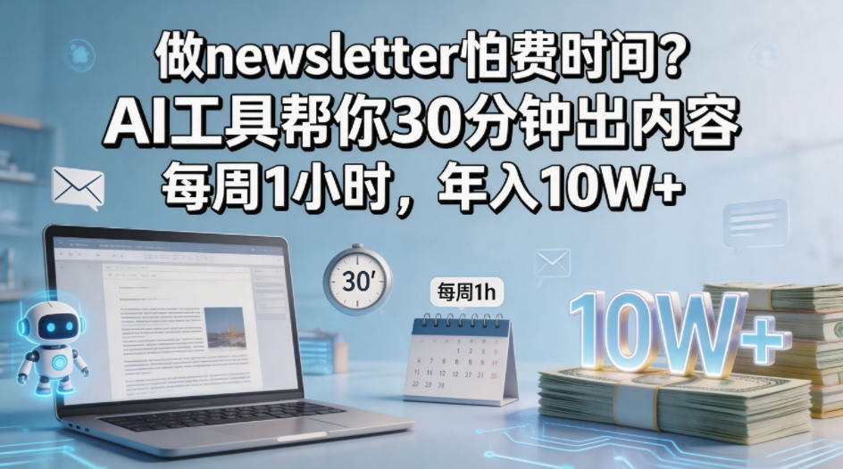 做newsletter怕费时间？AI工具帮你30分钟出内容，每周1小时，年入10W+！【原创双语字幕】-云阁资源网