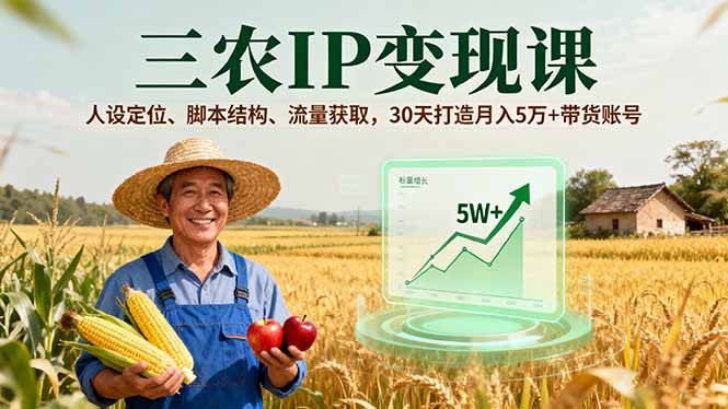 三农IP变现课，人设定位、脚本结构、流量获取，30天打造月入5万+带货账号-云阁资源网