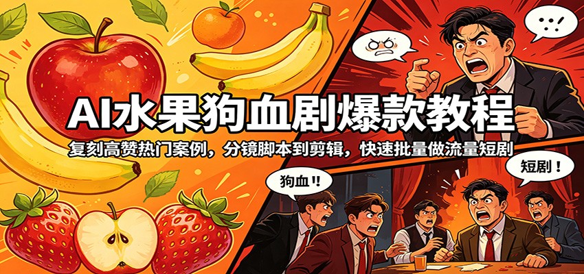AI水果狗血剧爆款教程：复刻高赞热门案例，分镜脚本到剪辑，快速批量做流量短剧-云阁资源网