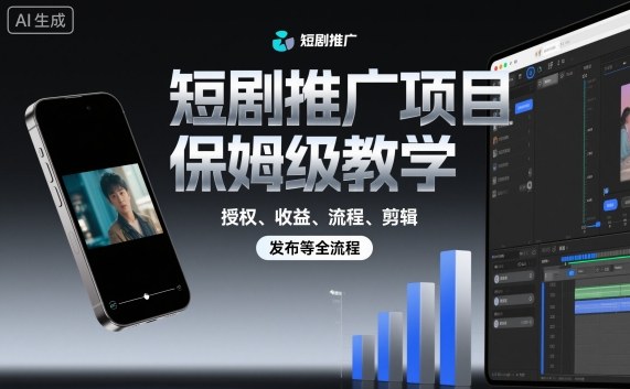 短剧推广项目保姆级教学，授权、收益、流程、剪辑，发布等全流程-云阁资源网