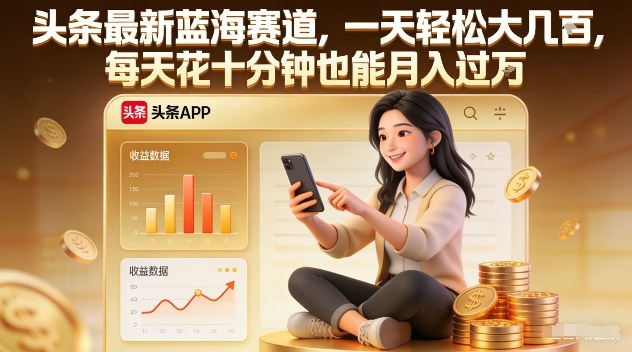 头条最新蓝海赛道，一天轻松大几张，每天花十分钟也能月入过1W【揭秘】-云阁资源网