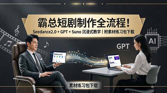 霸总短剧制作全流程！Seedance2.0 + GPT + Suno 沉浸式教学｜附素材练习包下载-云阁资源网
