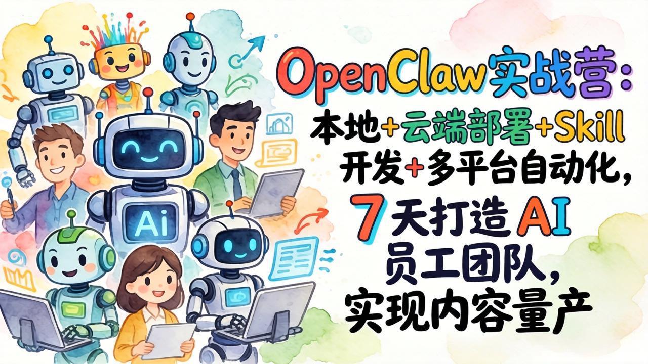 OpenClaw实战营：本地+云端部署+Skill开发+多平台自动化，7 天打造 AI 员工团队，实现内容量产-云阁资源网