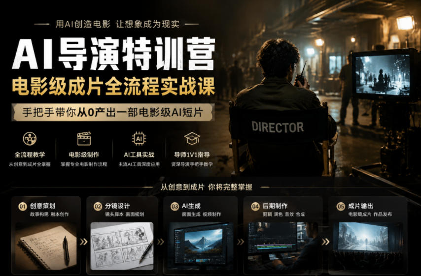 AI导演特训营,电影级成片全流程实战课,手把手带你从0产出一部电影级AI短片-云阁资源网