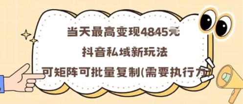 当天最高变现1k+，抖音私域新玩法，可矩阵可批量复制-云阁资源网