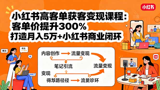 小红书高客单获客变现课程：客单价提升300%，打造月入10万+小红书商业闭环-云阁资源网