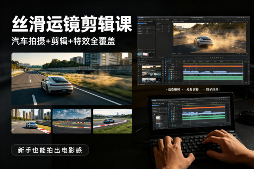 大叔丝滑运镜剪辑课，汽车拍摄+剪辑+特效全覆盖，新手也能拍出电影感-云阁资源网