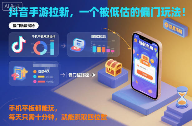 抖音手游拉新，一个被低估的偏门玩法！手机平板都能玩，每天只需十分钟，就能賺取四位数【揭秘】-云阁资源网