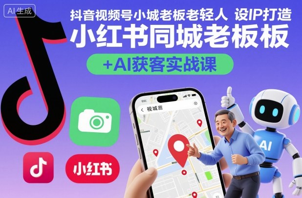 抖音视频号小红书同城老板轻人设IP打造+AI获客实战课，人设打造-算法拆解-拍摄剪辑-内容运营-AI创作-云阁资源网
