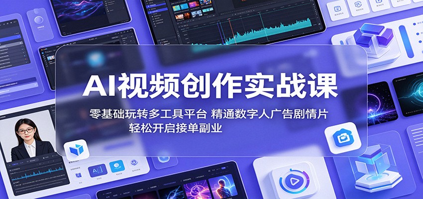 AI视频创作实战课：零基础玩转多工具平台，精通数字人广告、剧情片，轻松开启接单副业-云阁资源网