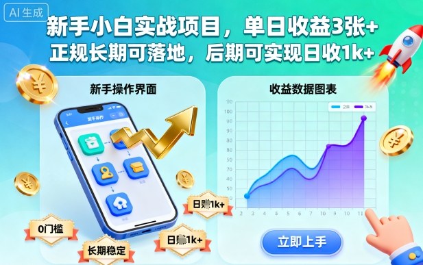新手小白实战项目,单日收益3张+,正规长期可落地,后期可实现日收1k+【揭秘】-云阁资源网