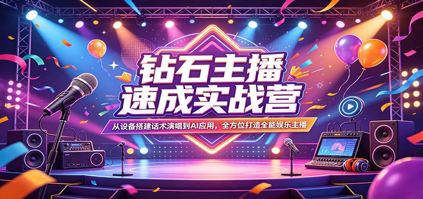 钻石主播速成实战营：从设备搭建话术演唱到AI应用，全方位打造全能娱乐主播-云阁资源网